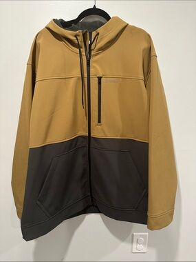 Simms Two-Tone Hooded Performance Jacket in Mustard and Dark Gray